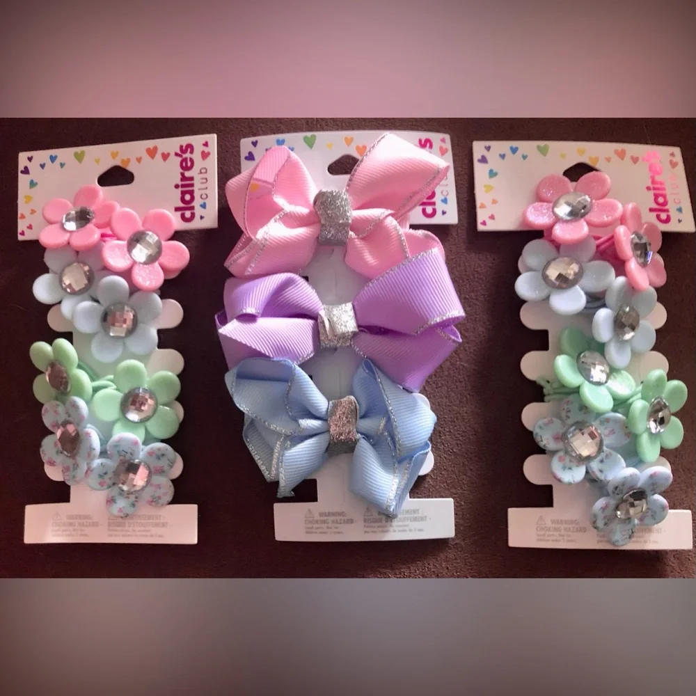 Claire's Hair Accessory Bundle - Flower and Bow Accessories Little Girls NEW